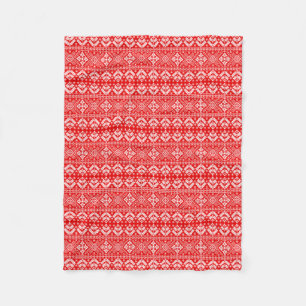 Red and White Christmas Fair Isle Pattern Fleece Blanket