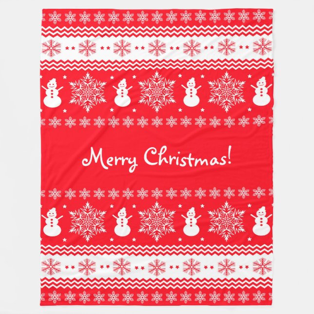 Red and White Christmas Fleece Blanket (Front)