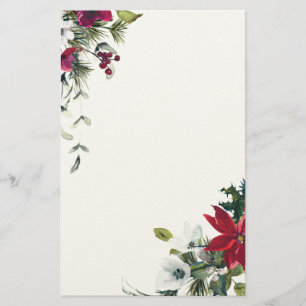 Red and White Christmas Flowers Stationery