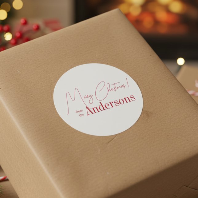 Red and White Christmas from Family Name Classic Round Sticker (Creator Uploaded)