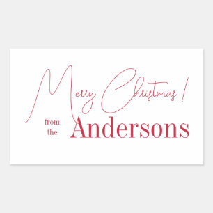 Red and White Christmas from Family Name Rectangular Sticker