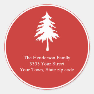 Red and White Christmas Holiday Return Address Classic Round Sticker