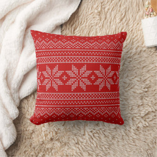 Red and White Christmas knitting pattern Cushion