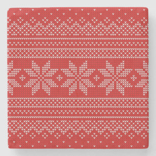 Red and White Christmas knitting pattern Stone Coaster