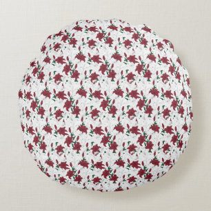 Red and White Christmas Lilies Round Cushion
