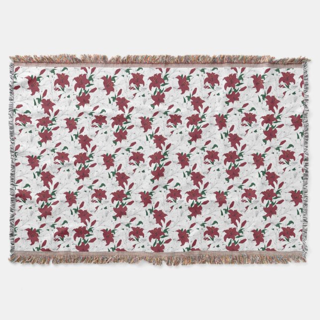 Red and White Christmas Lilies Throw Blanket (Front)