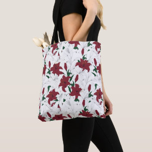 Red and White Christmas Lilies Tote Bag