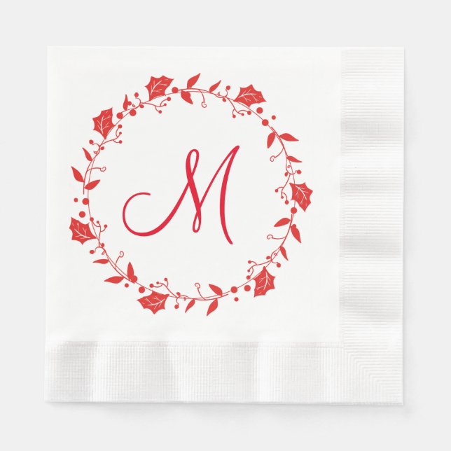 Red and White Christmas Paper Napkin Monogram (Front)