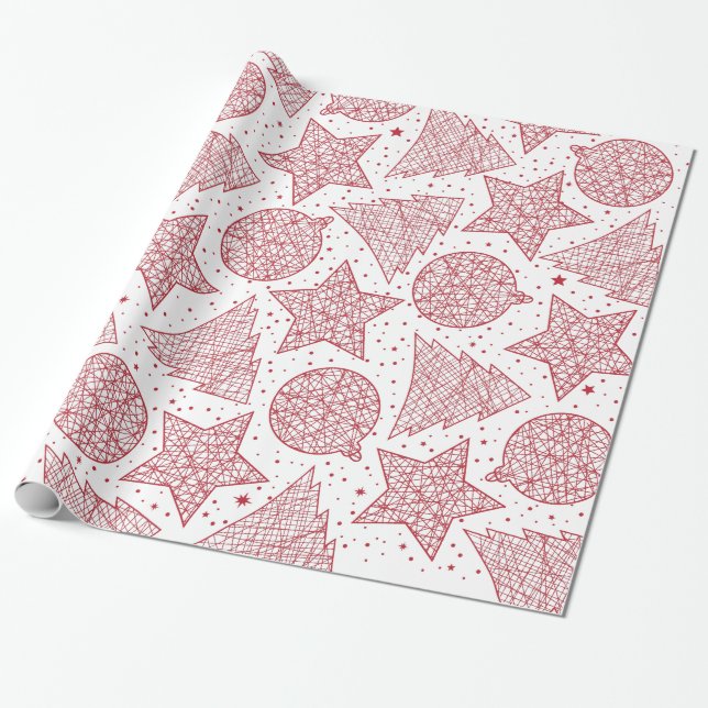 Red and White Christmas Pattern Gift Wrap (Unrolled)