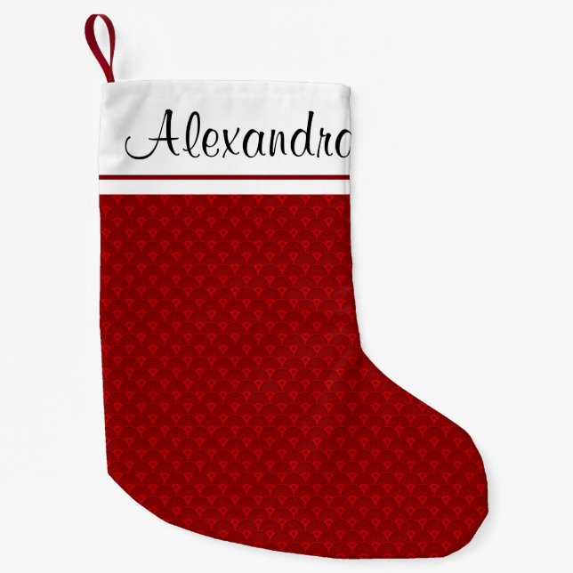 Red and White Christmas Pattern Monogram Small Christmas Stocking (Front)