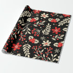 Red and white Christmas pattern on black Wrapping Paper<br><div class="desc">Orange and white Christmas symbols in a seamless pattern over black background.</div>