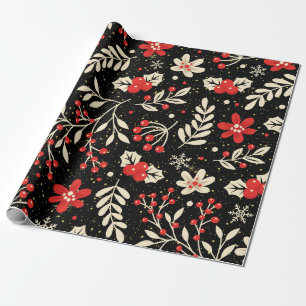 Red and white Christmas pattern on black Wrapping Paper