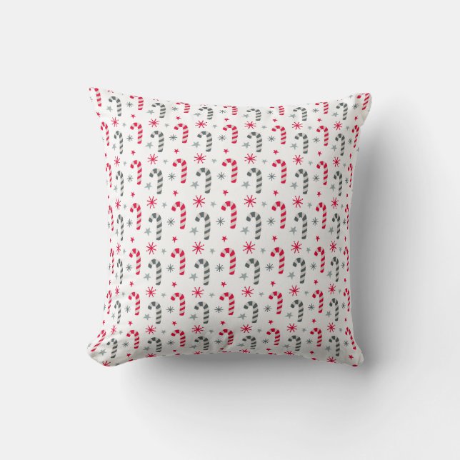 Red and White Christmas Pattern with Candy Canes Cushion (Front)
