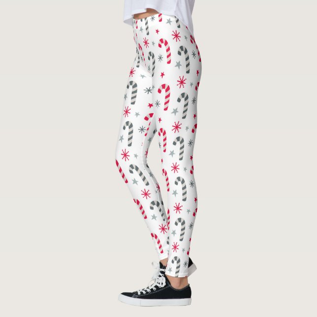 Red and White Christmas Pattern with Candy Canes Leggings (Left)