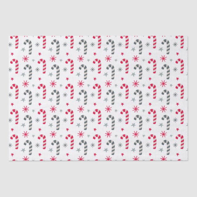 Red and White Christmas Pattern with Candy Canes Tissue Paper (Front)