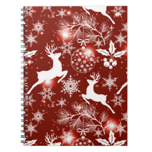 Red and white Christmas pattern with reindeer Notebook