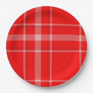 Red and White Christmas Plaid Festive Paper Plate