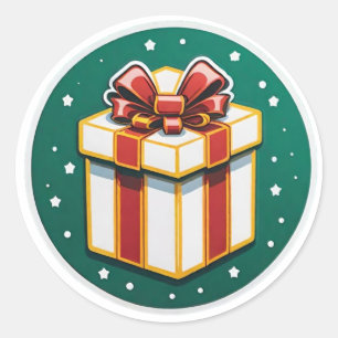 Red and White Christmas Present Classic Round Sticker