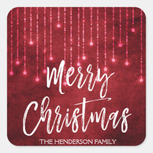 Red and White Christmas Script Holiday Square Sticker