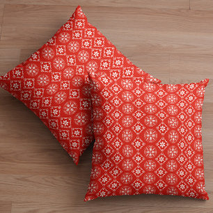 Red and White Christmas Snowflake Pattern Cushion