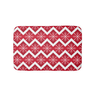 Red and White Christmas Snowflakes Chevron Pattern Bath Mat