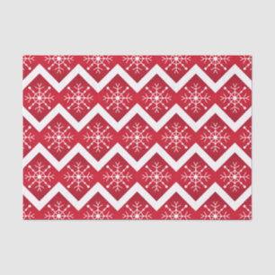 Red and White Christmas Snowflakes Chevron Pattern Tissue Paper