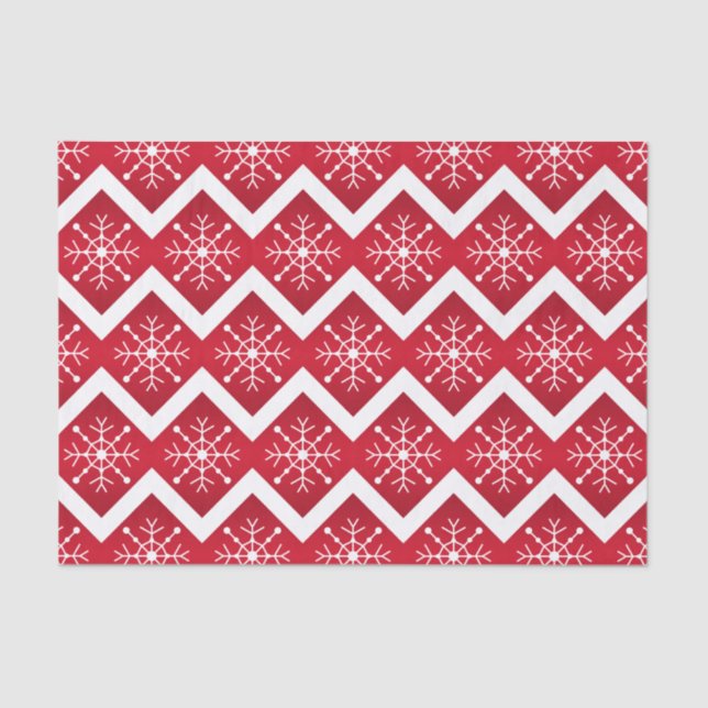 Red and White Christmas Snowflakes Chevron Pattern Tissue Paper (Front)