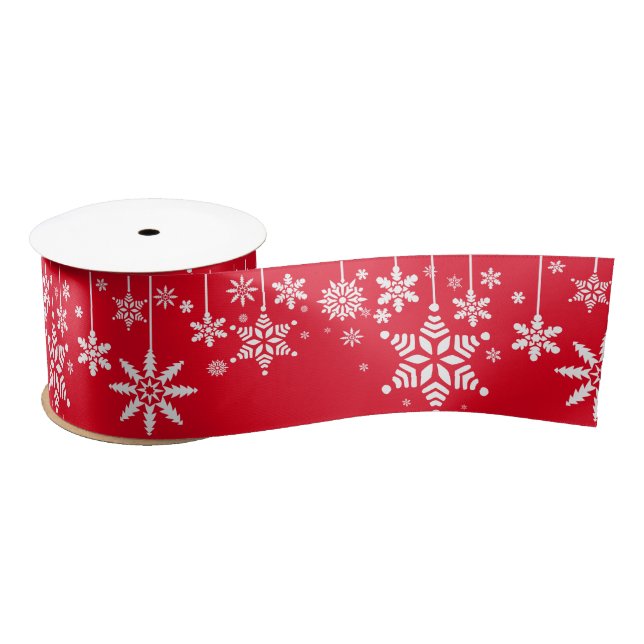 Red and White Christmas Snowflakes Satin Ribbon (Spool)