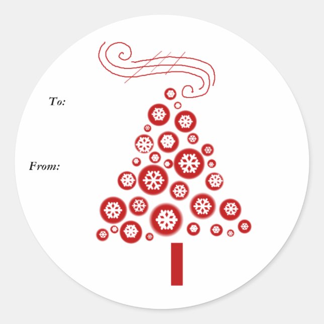 Red and White Christmas Tree Classic Round Sticker (Front)