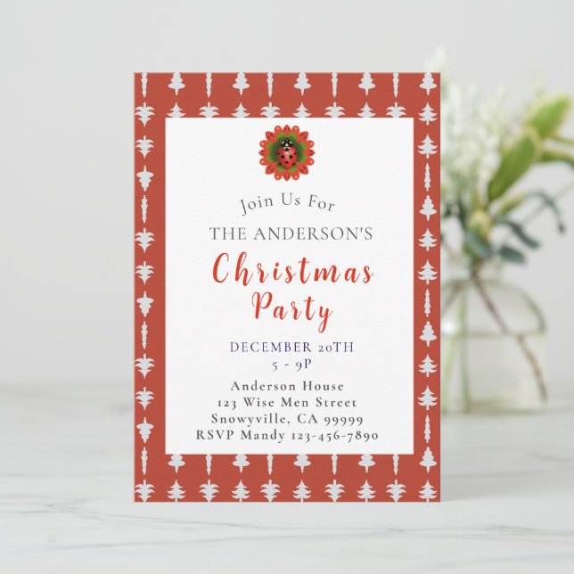 Red and White Christmas Tree Party Invitation (Standing Front)
