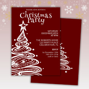 Red and White Christmas Tree Party Invitation