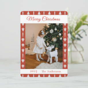Red and White Christmas Tree Photo Holiday Card