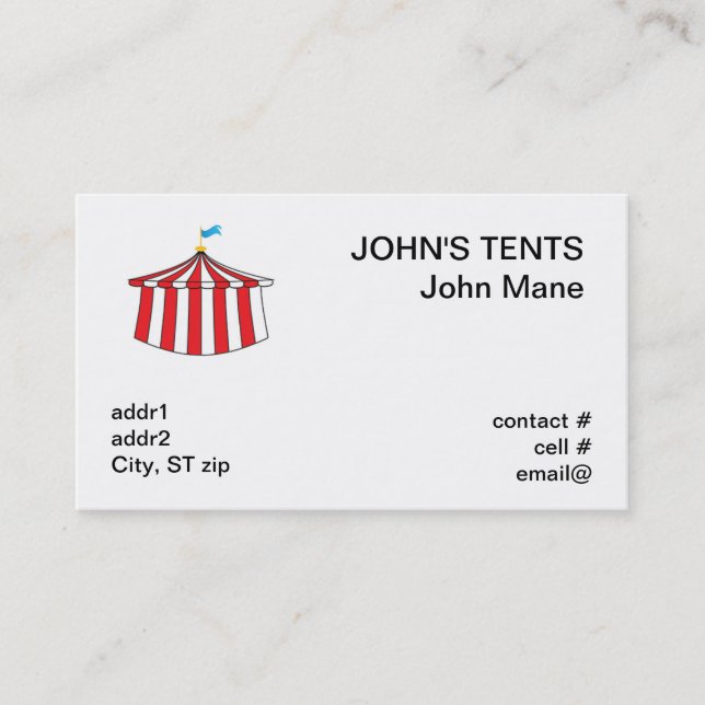 red and white circus tent business card (Front)