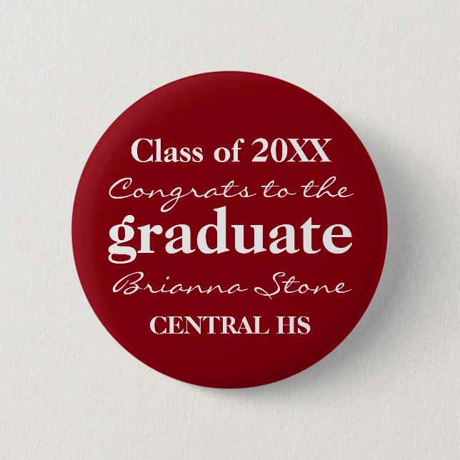 Red and White Class of 2017 Graduation Button (Front)
