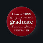 Red and White Class of 2017 Graduation Button<br><div class="desc">Fancy typography graduation button for the class of 2017. Dark red background and bright white text. Easy to customise. Change the text, text colour and background colour. Perfect for matching school colours. Class of 2017. Congrats to the Graduate. Graduate name. Name of the high school, college or university. Wear it...</div>