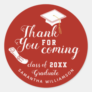 Red and White Class of 2025 Graduate Thank You Classic Round Sticker