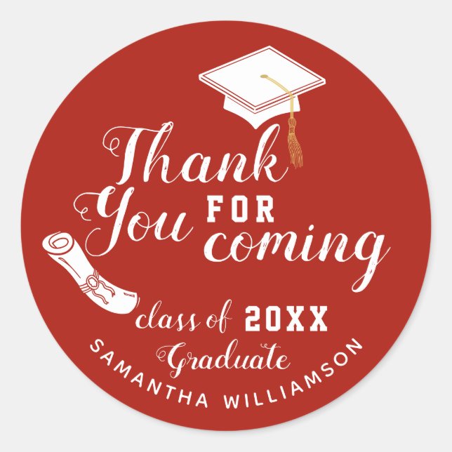 Red and White Class of 2025 Graduate Thank You Classic Round Sticker (Front)