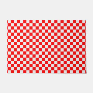 Red And White Classic Chequerboard by STaylor Doormat