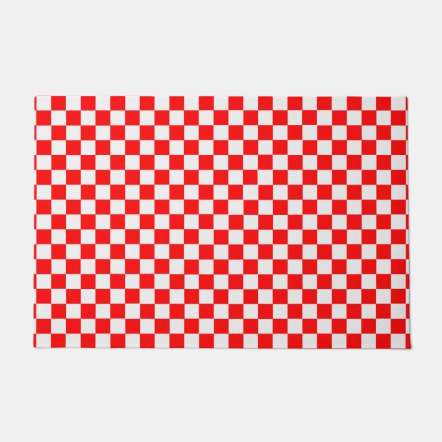 Red And White Classic Chequerboard by STaylor Doormat (Front)