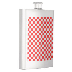 Red And White Classic Chequerboard by STaylor Hip Flask