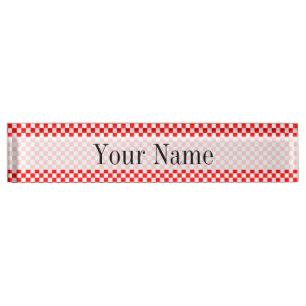 Red And White Classic Chequerboard by STaylor Nameplate