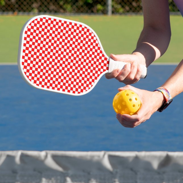 Red and White Classic Chequerboard by STaylor Pickleball Paddle (Insitu)