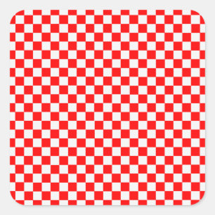 Red And White Classic Chequerboard by STaylor Square Sticker