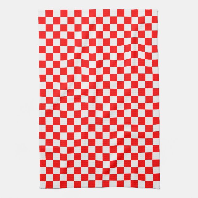 Red And White Classic Chequerboard by STaylor Tea Towel (Vertical)