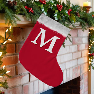 Red and White Classic Monogram Christmas Stocking