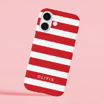 Red and White Classic Stripes Monogram iPhone 16 Case<br><div class="desc">Protect your phone in style with this classic preppy striped iPhone case, featuring a timeless stripe pattern and a personalised name or monogram for a sophisticated touch. Choose from a variety of colours and fonts to match your aesthetic, whether you prefer bold, pastel, or neutral tones. Designed for durability and...</div>