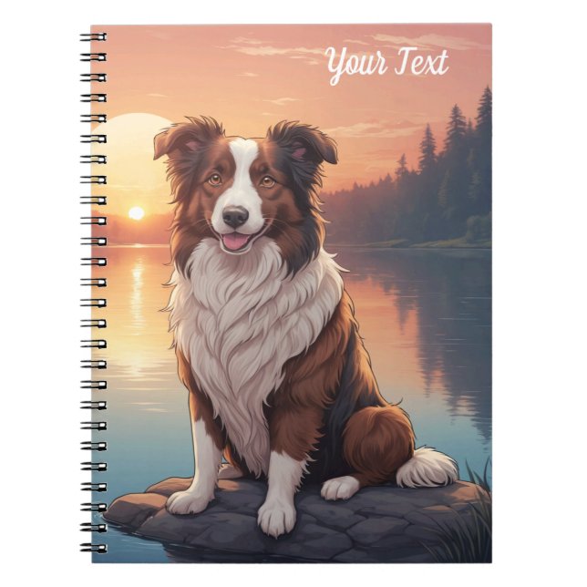 Red and White Collie by Lake Notebook (Front)