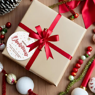 Red and White Colourful Stars Simple Christmas Favour Tags