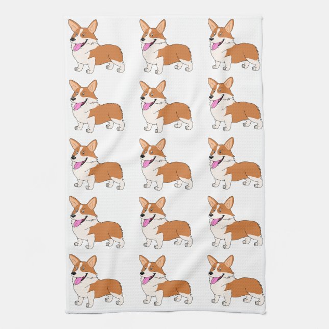 Red and white Corgis Tea Towel (Vertical)