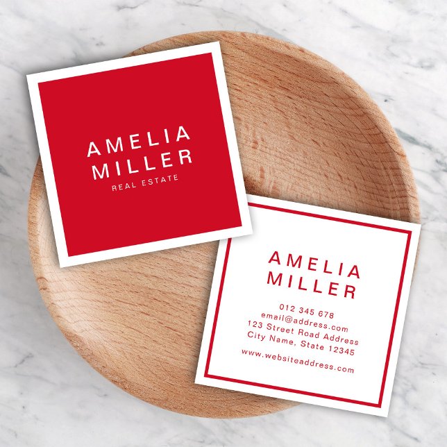 Red and White Corporate Modern Professional Square Business Card (Creator Uploaded)